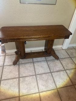 Vintage Solid Oak Sofa Pedestal Trestle Console Table. Excellent Condition.