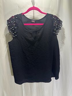 ZenobiaWomen’s XL Black Sleeveless Pullover Top Beaded Shoulder Round Neck