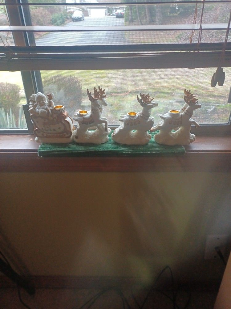 Santa and Reindeer Candleholder Set