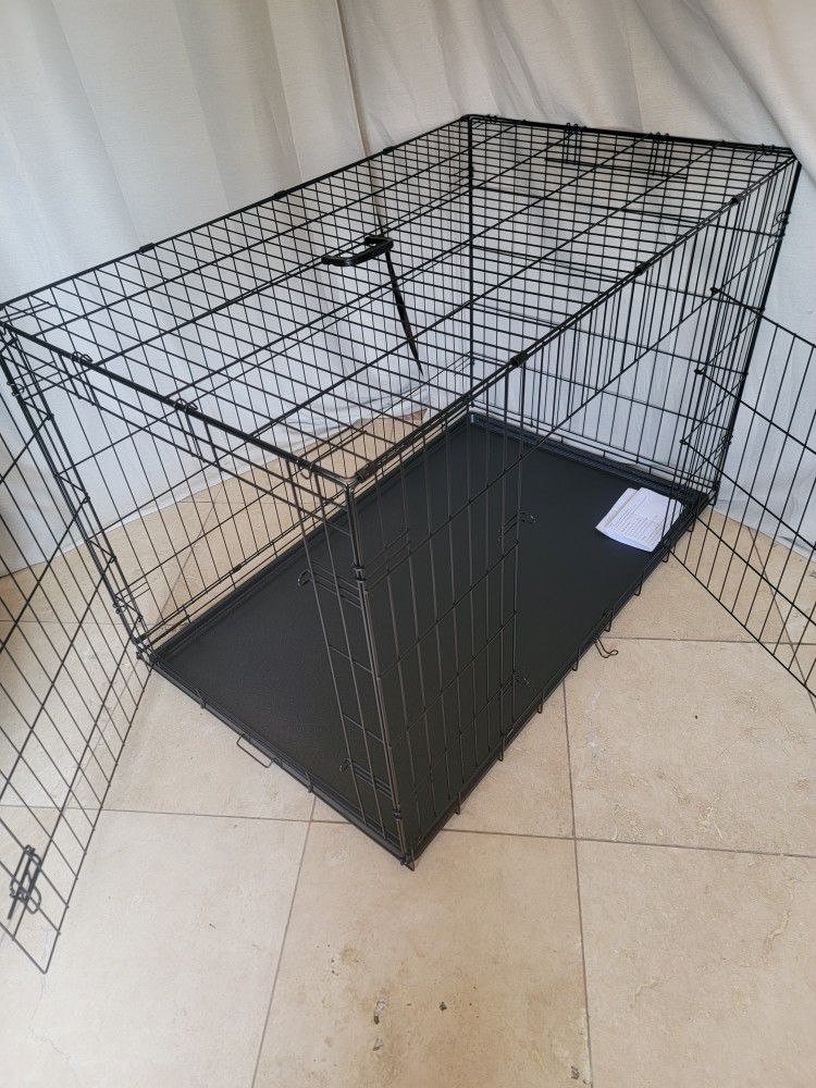 Brand New In Box! 48"xxxl Dog Crate , 2 Doors Folding Dog Cage With Bottom Plastic Tray, Easy Pop Up Assembly, Option Of Puppy Training Divider  Jaula