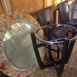 Round Glass Dining Table + 2 Chairs