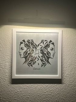 Handmade Gemini Frosted Glass Painted Mirror – Zodiac Wall Art