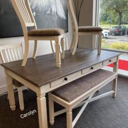 🌾 White Oak Bolanburg Antique Table And Chairs Dining Set 🌾 Brand New 💯 $39 Down Payment 💰 Fast Delivery 🚚  Sold Bench Separately 👈 Best Price💥
