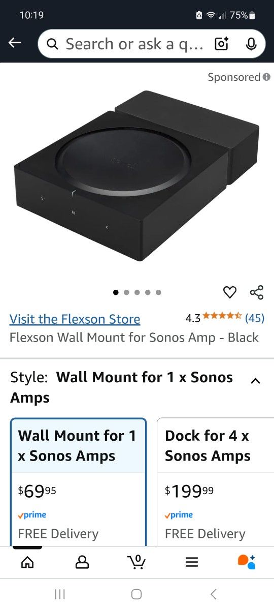 Flexion Wall Mount For Sonos Amp- Black