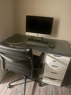Glass top desk , Apple IMAC Desktop Computer