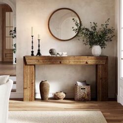 LD0074 Solid Wood Sofa Table, 63 Inches Long Console Table for Living Room, Sofa Tables Behind Couch, Brown Entryway Hallway Foyer Table