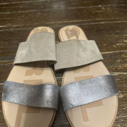 Sorel Ella II Slide Flat Sandal Beige Metallic 