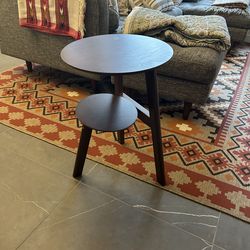 Round End Table for Small Spaces, Narrow Side Table, Accent Table Night Stand with 2 Tier Shelf for Bedroom and Living Room, Walnut