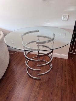 Round Glass Top Dining Table Chrome Spiral Base