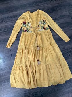 Yellow Floral Embroidered Boho Maxi Dress