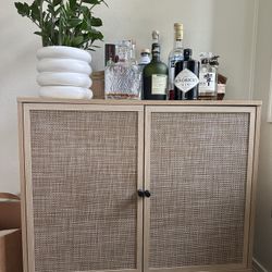 Wood 8 Rattan Storage Cabinet Light Oak