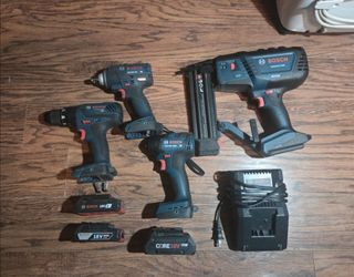 COMBO BOSCH.$400 18V Brushless 2-1/8-in 18 -Gauge Cordless Brad Nailer
18-volt 2-Tool Brushless Power Tool Combo Kit ..
4-Amp 18-volt Variable Speed B