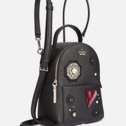 NEW Kate Spade Finer Things Merry Mini Black Backpack Crossbody PXRU8473 Heart