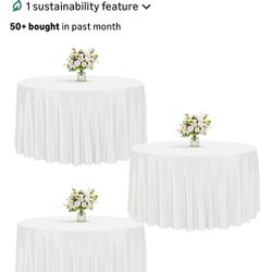 15 Round table linens, color white,  $6.60 each, 120 inches 