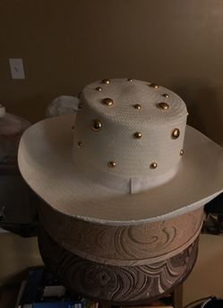 White dress hat with gold buttons