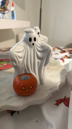 vintage Ghost with Pumpkin candle holder