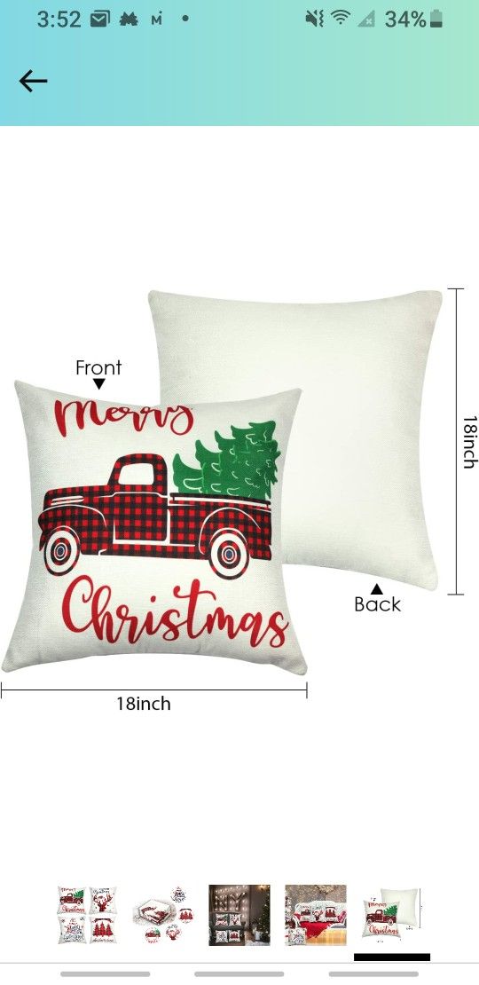Christmas Pillow Cover 18x18 Set of 4, Decorative Buffalo Check Plaid Plad Xmas Merry Christmas Pillow Shams Cases Slipcovers for Outdoor Farmhouse S