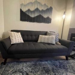 Gray Mid-Century Modern Tufted Sofa