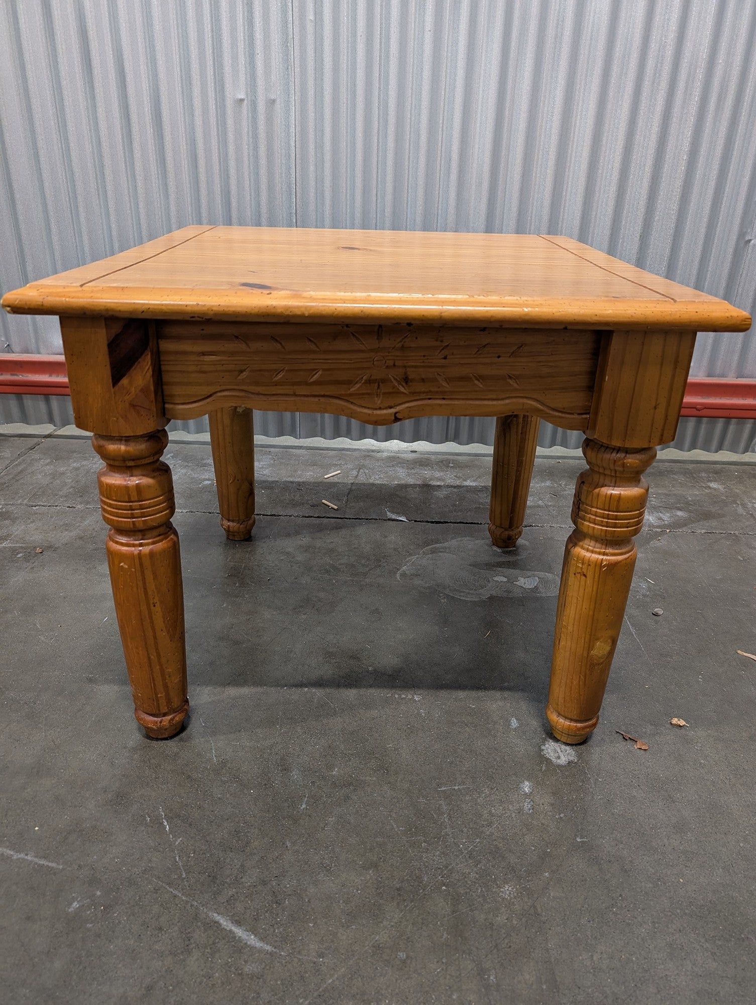 Solid Wood Square Accent Table with Turned Legs and Carved Skirt