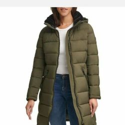 Andrew Marc Ladies' Long Stretch Insulated Parka Puffer Jacket (Olivine, Small)