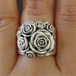 Boho 925 Sterling Silver Women Fashion Vintage Style Rose Flower Ring Size 7.25