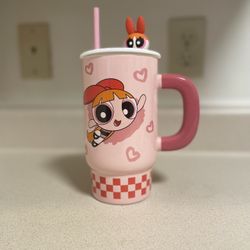 Blossom Powerpuff Girls Ceramic Mug With Straw