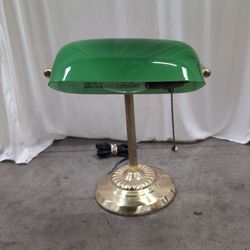Green Glass Shade Brass Banker's Desk Lamp