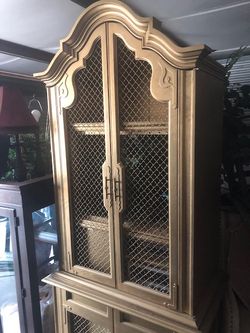 Antique Gold Curio Music Cabinet