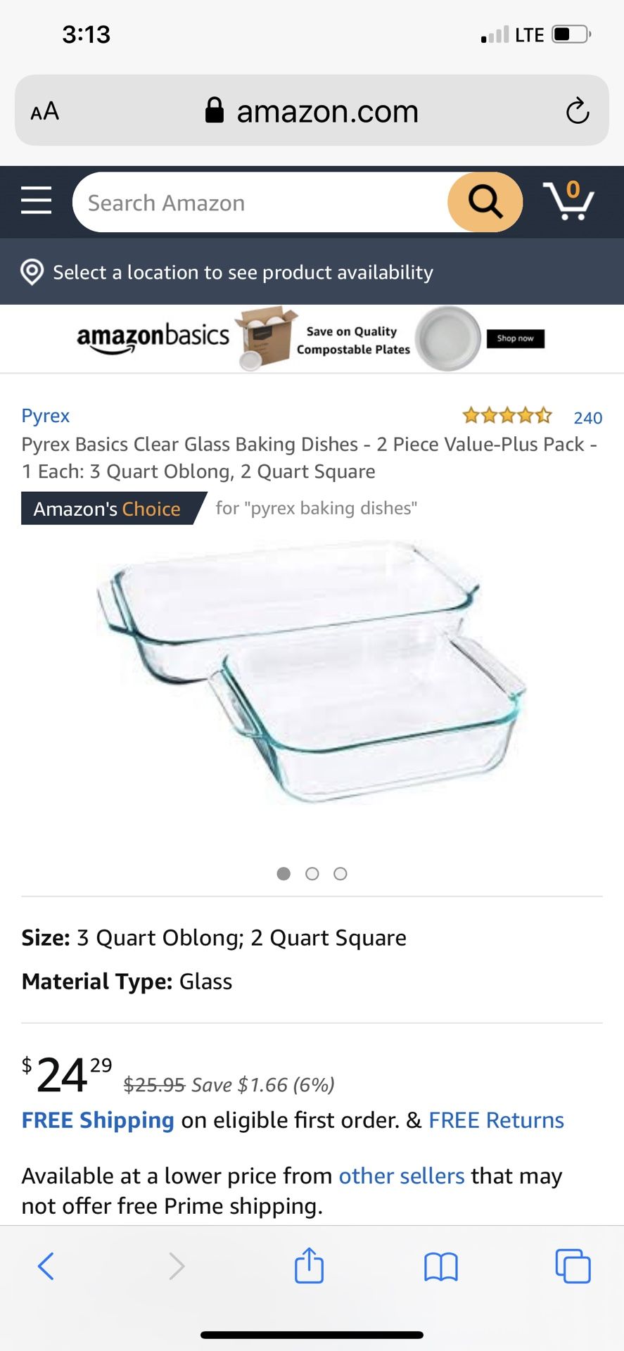 Pyrex two pieces glass baking dish set