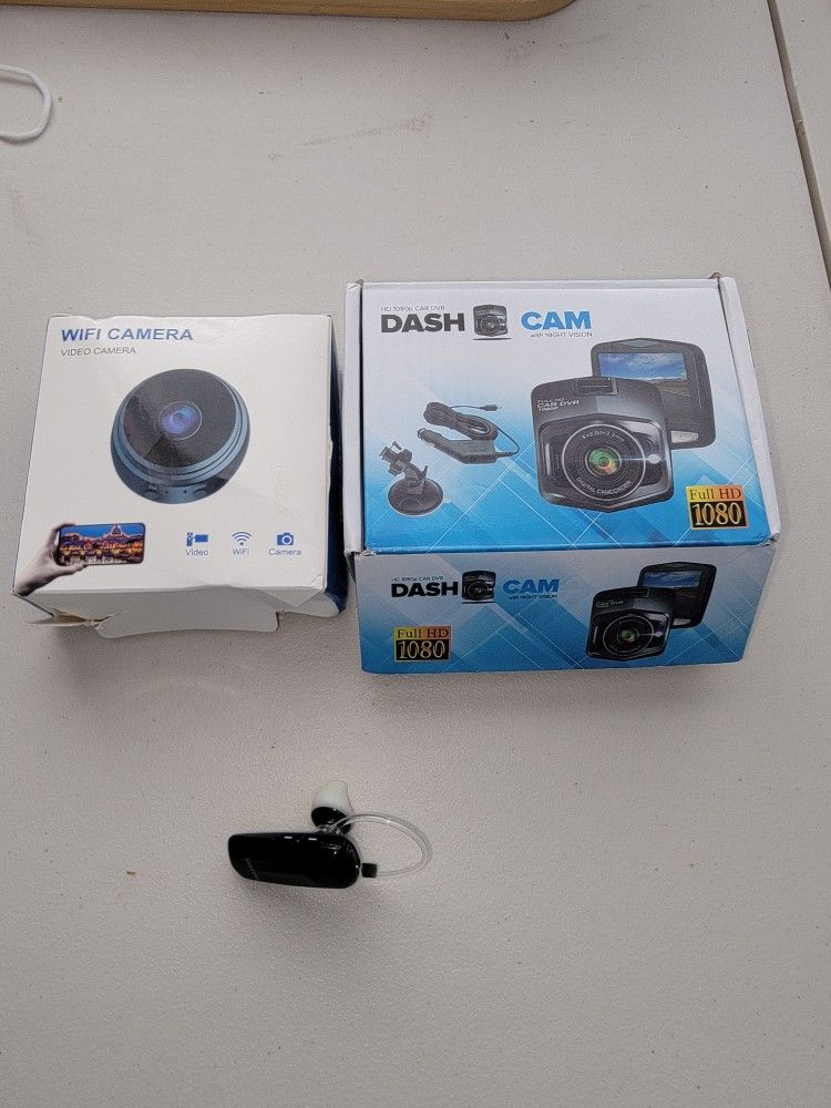 Dash cam 1080HD, wifi camera, Samsung headset Bluetooth (all 3 for $25)