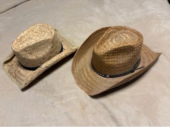 Two straw cowboy hats, made in Mexico