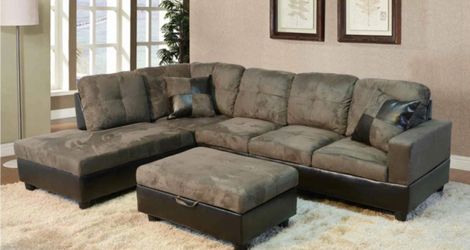 New Grey Microfiber Sectional Sofa Set