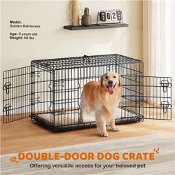 42inch Double Door Dog Crate w/Divider, Collapsible Metal Kennel