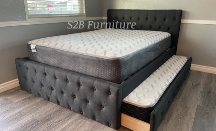 Full Twin Size Dark Charcoal Trundle With Orthopedic Included 