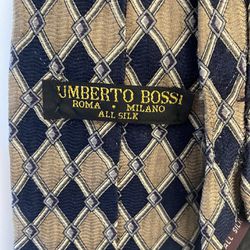 Umberto Bossi 58” Men’s Tie Handmade All Silk Blue Gold Silver