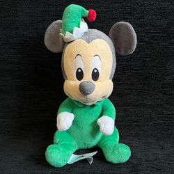 DISNEY BABIES MICKEY MOUSE GREEN ELF CHRISTMAS PLUSH