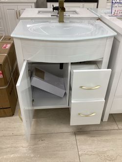 30” bathroom vanity cabinet new pvc white color with tempered glass sink integrated Softclose drawers doors ready for pick up today