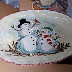 HTF Retired Maxcera "Snowfellas" Serving For SIX (6),1- Holiday Platter, 6- Dinner plates, 4-Salad Plates 6-Bowls...asking ONLY $50.00
