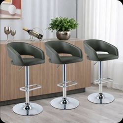 GREY BARSTOOLS SET OF 3 PCS.  PU LEATHER💥BRAND NEW NEVER USE 💥 