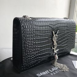 YVES SAINT LAURENT Crocodile Black Leather Silver Chain Clutch Crossbody  Bag for Sale in Billings, MT - OfferUp