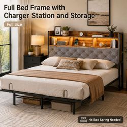 FULL SIZE BED  WITH CHARGING STATION REMOTE  LED LIGHTS NO BOX SPRING NEEDED