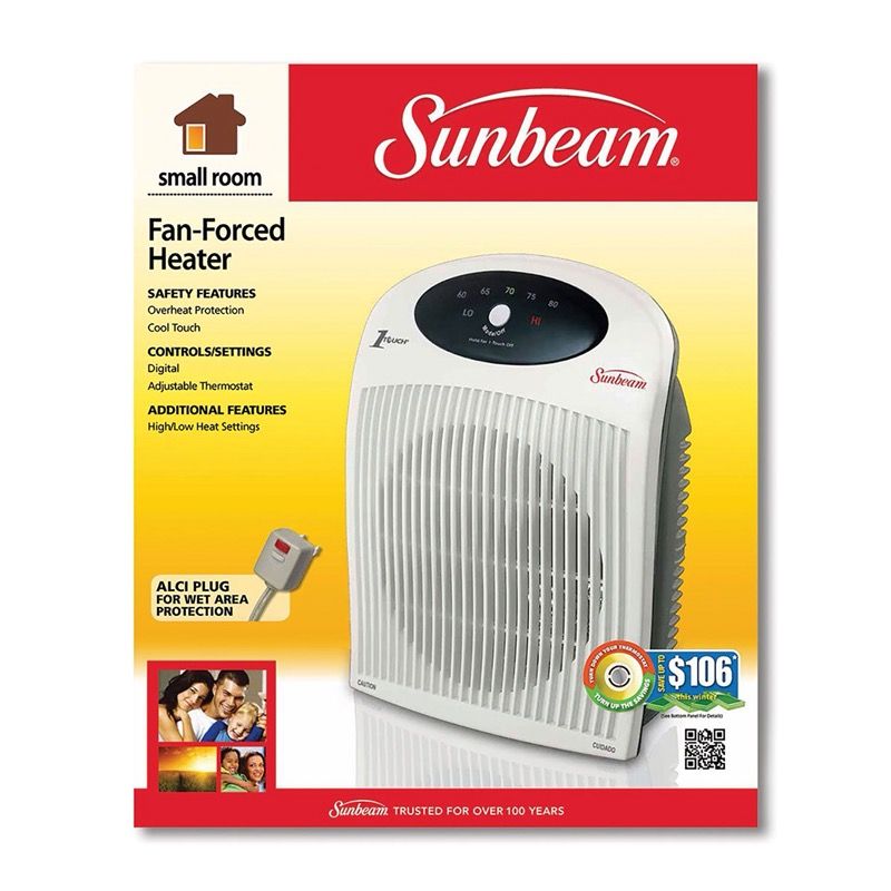 Sunbeam Portable Heater Fan with ALCI Cord for Wet Area Protection, SFH442-WM1