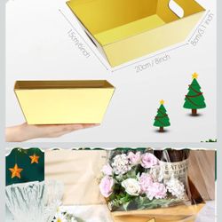 6 Pack Gift Baskets Kit 6 Empty Baskets, 6 Clear Gift Bags, 10 Pull Bows Ideal for Wedding Birthday Party(Gold)
