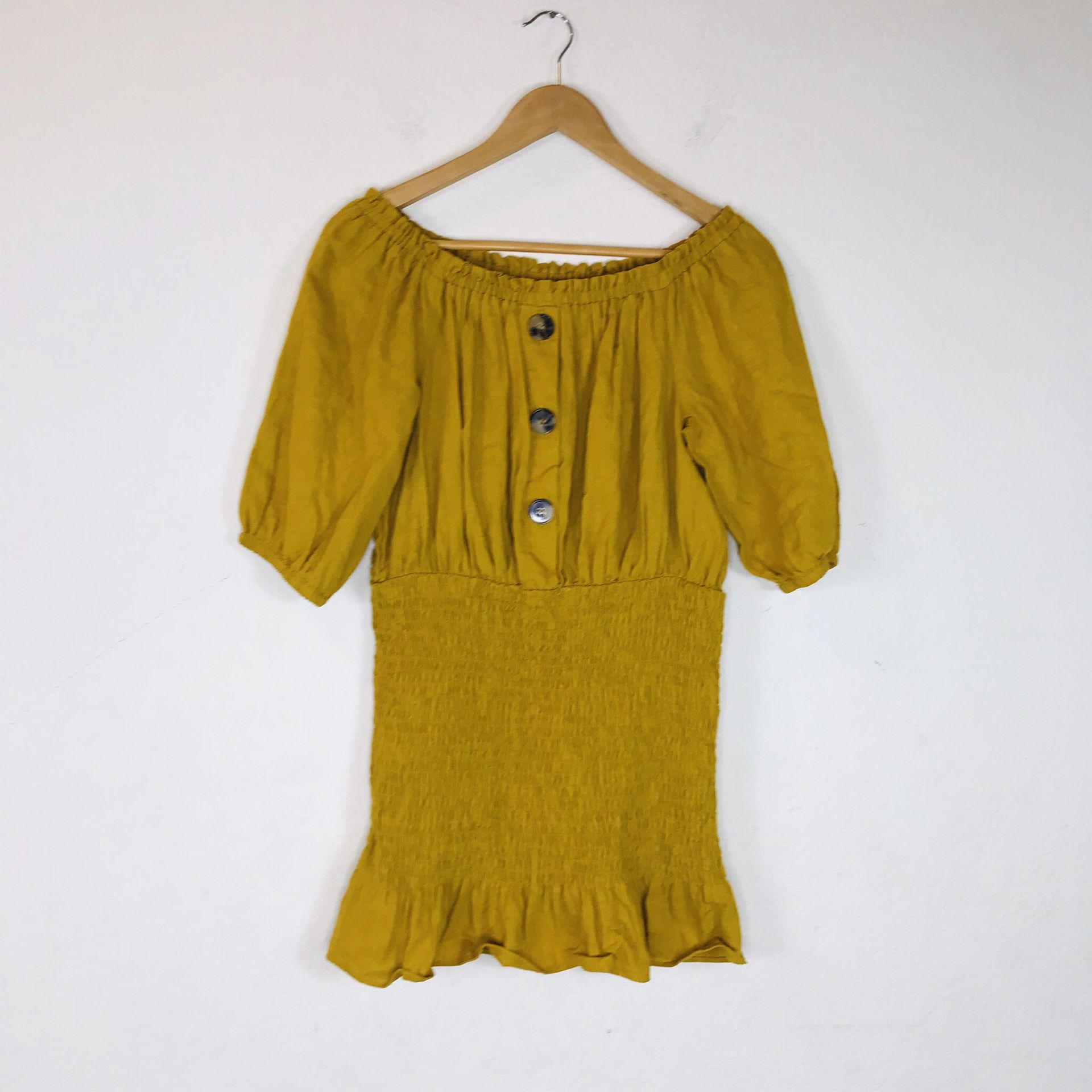 Zara Mustard Yellow Off Shoulder Mini Dress Size Large