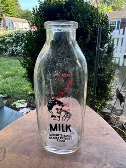 Vintage Victor Dairy Glass Milk Bottle – Red & Black Advertising Graphics
