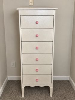 Tall Skinny 6-Drawer Dresser – White/Pink