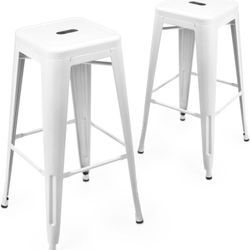 NEW OPEN BOX FLASH Furniture Set Of 2 Counter Height Industrial Stackable Backless Metal Bar Stools for Balcony Patio Dining Room