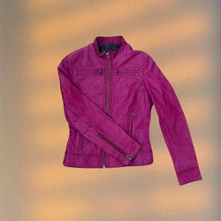 Pink Leather Women Jacket 