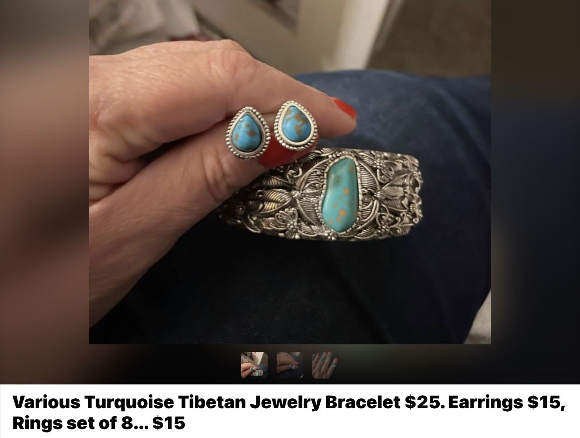 Beautiful Tibetan Turquoise Bracelet And Earrings 