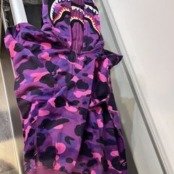 Bape Purple Camo Shark Full Zip Double Hoodie 